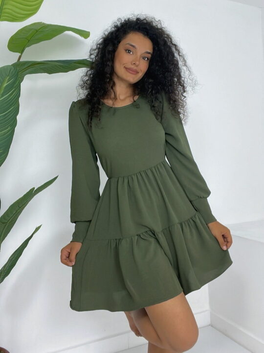 Round Neck Elastic Waist Skirt Layered Aerobin Dress