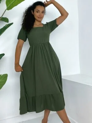 Sweatheart Neckline Elastic Waist Short Sleeve Aerobin Dress