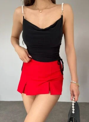 Pearl Strap Side Pleated Sandy Blouse