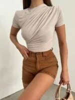 Cross Gathered Short Sleeve Sandy Blouse