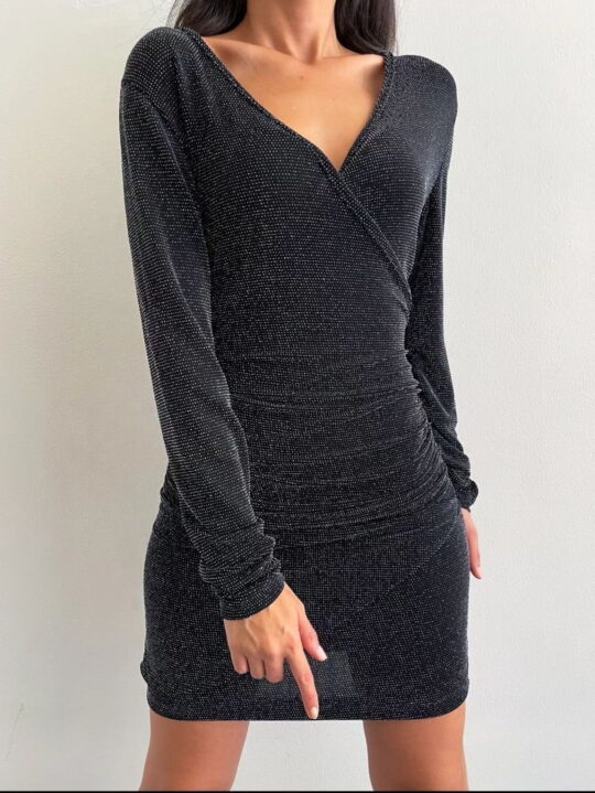 Long Sleeve Double Breasted Glitter Dress