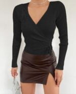 Double Breasted Front Double Layer Knitwear Crop