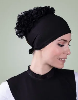 Back-Tie Hijab Cap with Viscose Fabric and Ruffle Trim