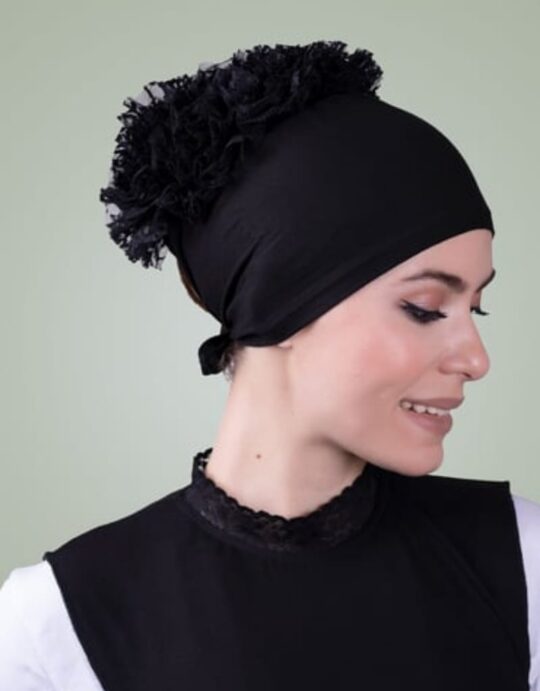 Back-Tie Hijab Cap with Viscose Fabric and Ruffle Trim