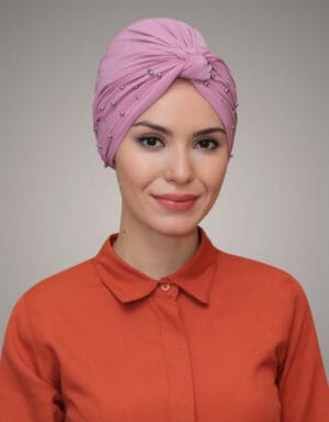 Practical Wrap-Style Hijab Cap with Beaded Sandy Fabric