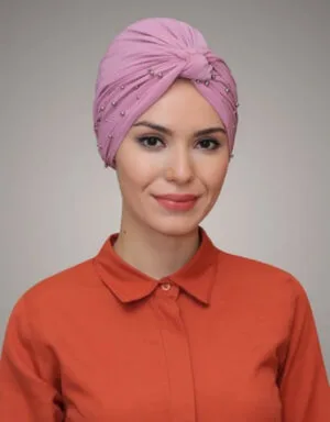 Practical Wrap-Style Hijab Cap with Beaded Sandy Fabric