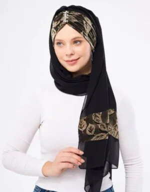 Floral Patterned Rhinestone Tie-Back Scarf