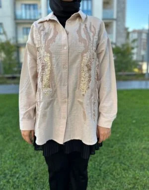 Women's Front Sequined Long Sleeve Shirt