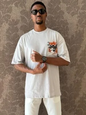 Men's Printed Oversize Grey T-Shirt