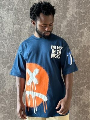 Men's Printed Oversize Navy Blue T-Shirt