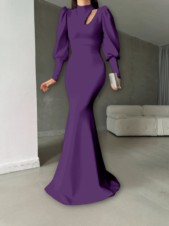 Drop Neck Pleated Balloon Sleeve Length Dress