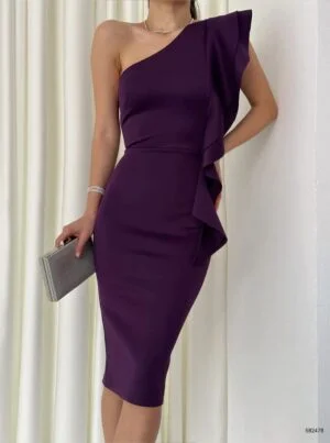 Open Shoulder Mermaid Side Ruffles Dress