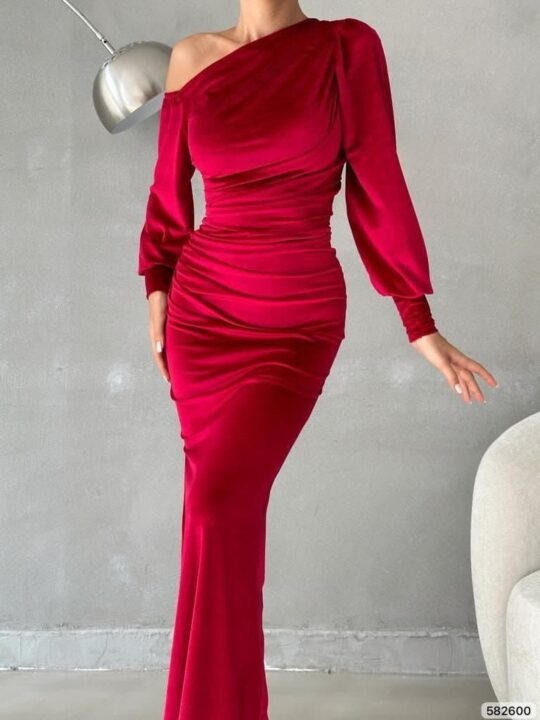 Balloon Sleeve Slit Long Dress