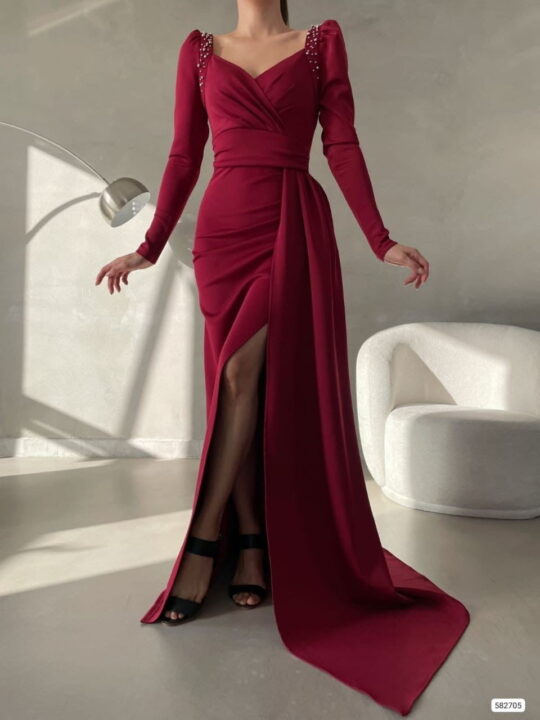 Shoulder Stone Slit Long Dress